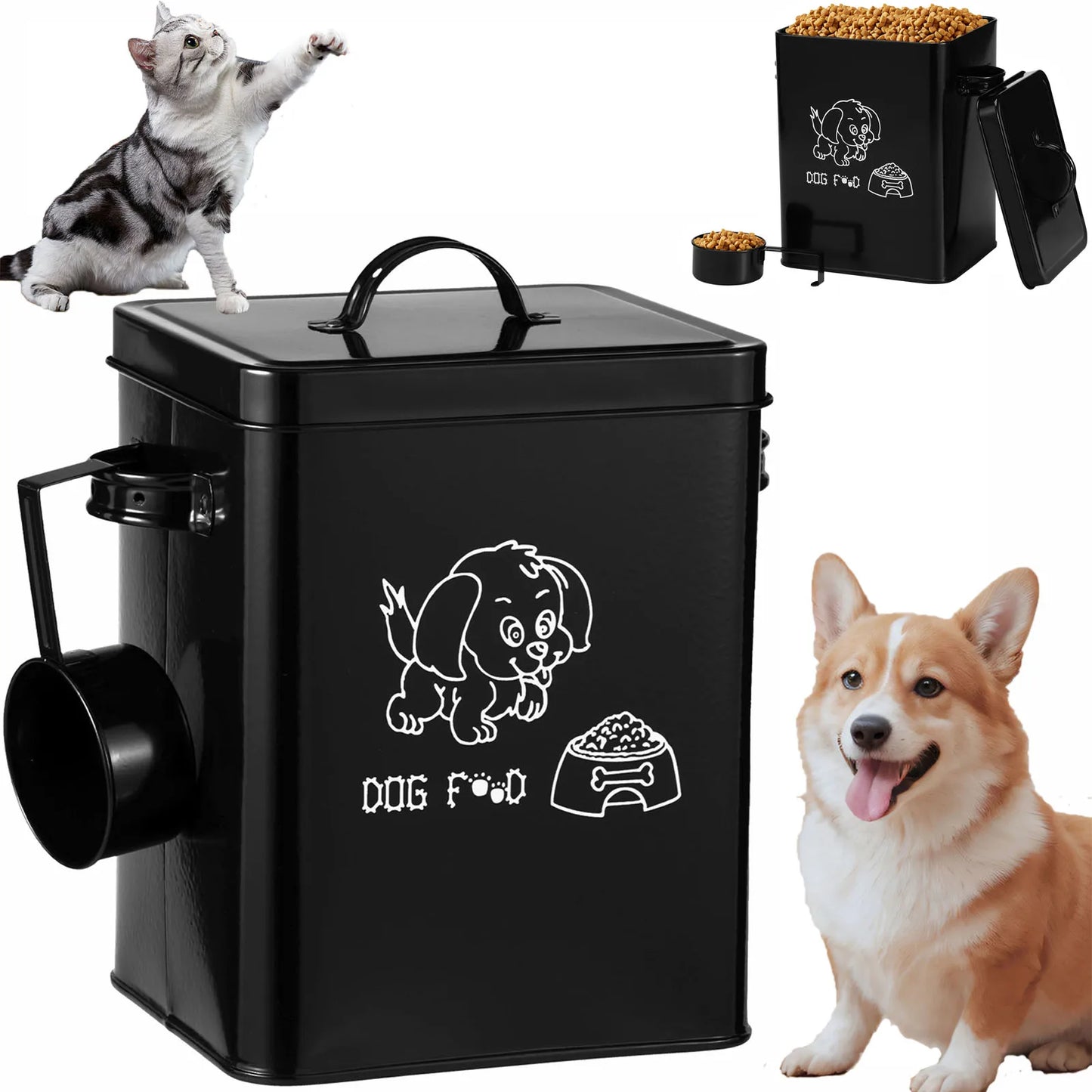 Stainless Steel Pet Food Storage Container with Lid & Scoop