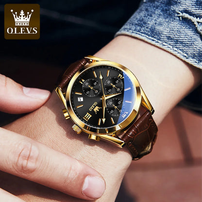 OLEVS 2872 Men's Leather Quartz Watch with Date & Luminous Dial