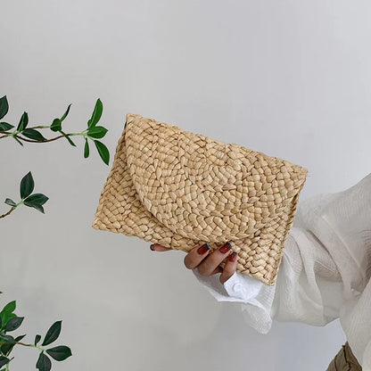 Women’s Handwoven Straw Envelope Clutch Bag