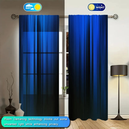 Blue & Black Gradient Stripe Window Curtains