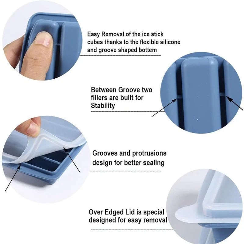 Silicone Long Ice Stick Tray with Spill-Resistant Lid