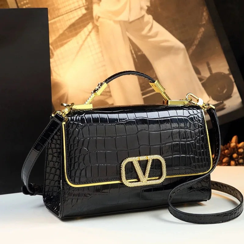 Elegant Croc-Texture Crossbody Tote Bag