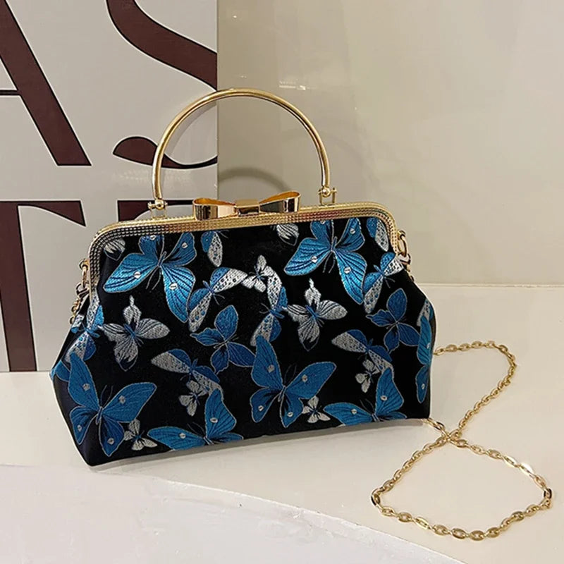 Vintage Embroidered Chain Clutch Handbag