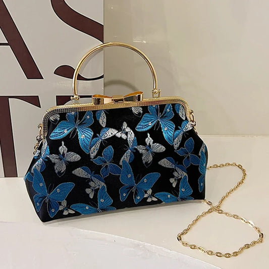 Vintage Embroidered Chain Clutch Handbag