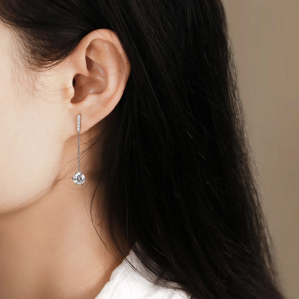 925 Sterling Silver Moissanite Tassel Earrings