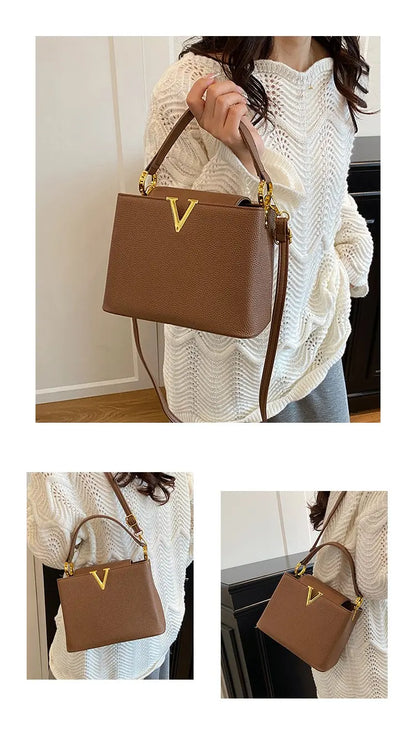 Buckled Leather Shoulder Handbag
