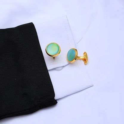 Round Gold-Tone Cufflinks with Coloured Stone