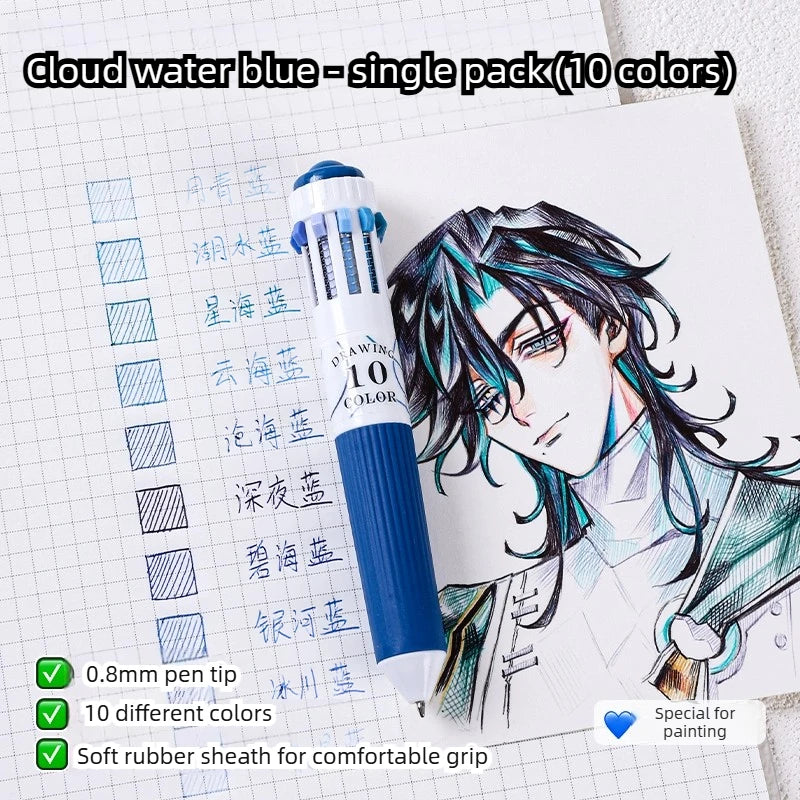 0.8mm Soft Grip Multi-Colour Ballpoint Pen for Drawing & Writing