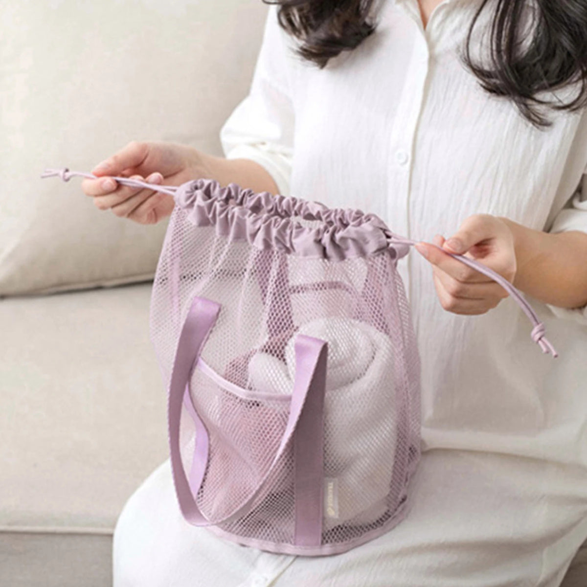 Foldable Drawstring Mesh Toiletry Storage Bag