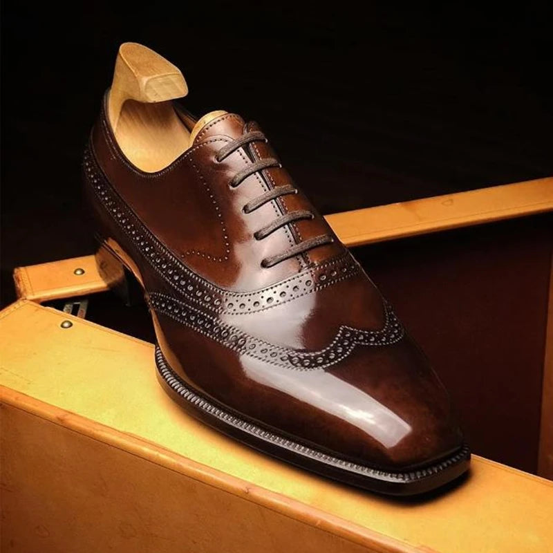 Brown Black  Lace-up  Round Toe Oxford Shoes