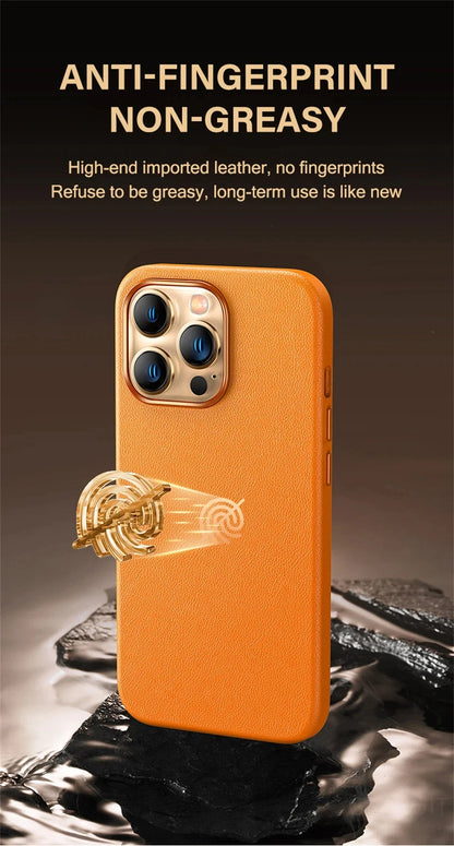 Luxury Leather Magnetic Wireless Charging Case For iPhone