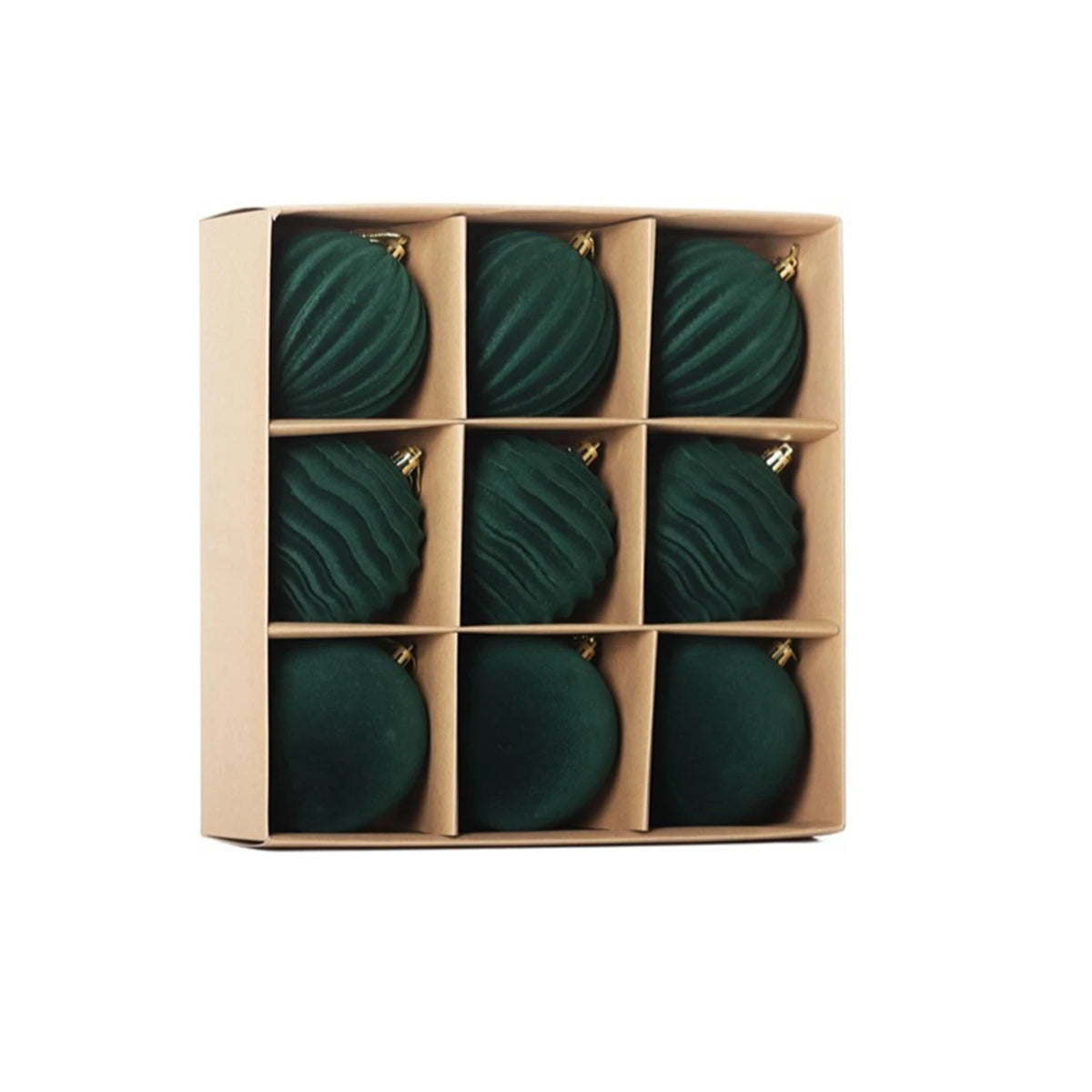 9-Piece Dark Green Velvet Christmas Bauble Set