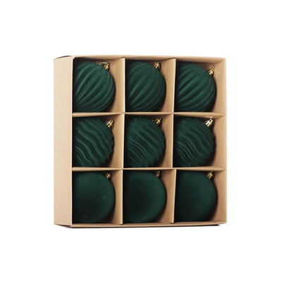 9-Piece Dark Green Velvet Christmas Bauble Set