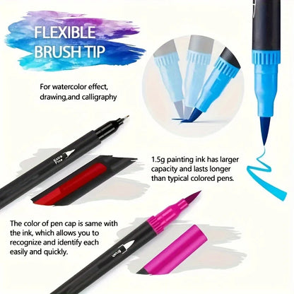 24-Color Dual-Tip Watercolor Brush Marker Set