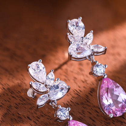 925 Silver Morganite Floral Drop Earrings