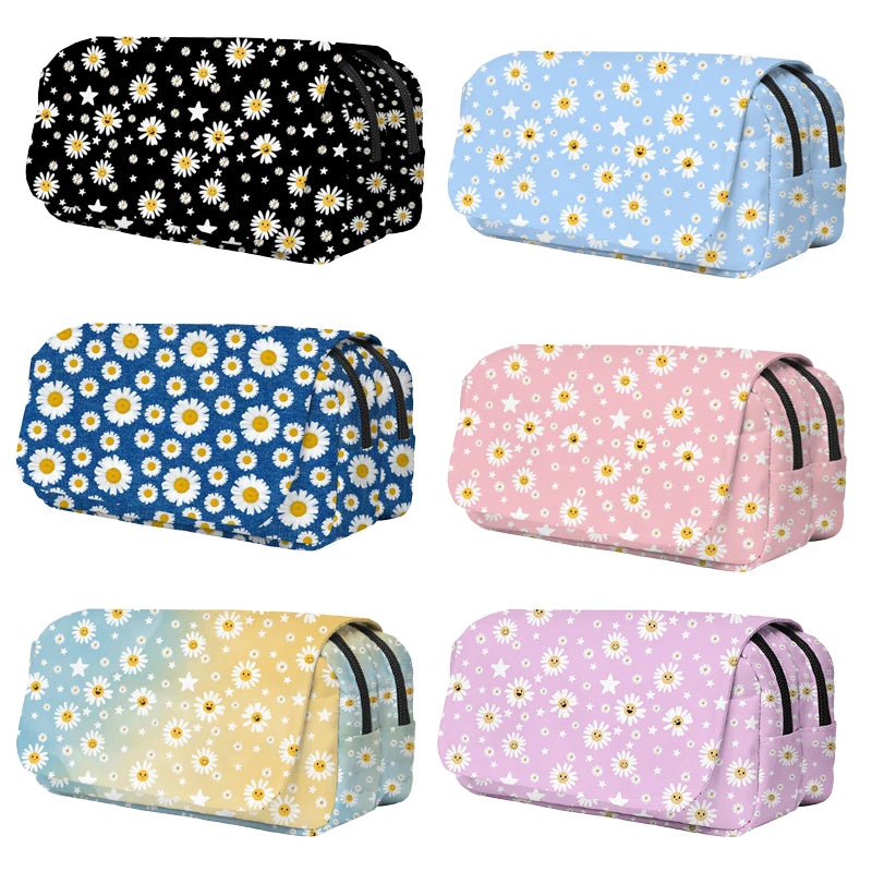 Daisy Print Double Layer Pencil Bag