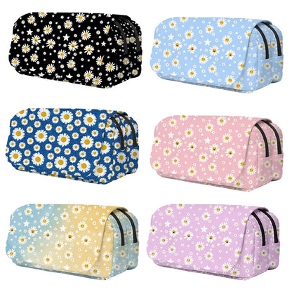 Daisy Print Double Layer Pencil Bag