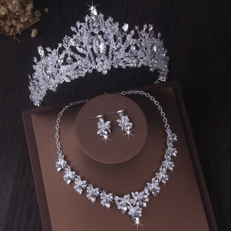 Silver Colour Crystal Bridal Jewelry Sets