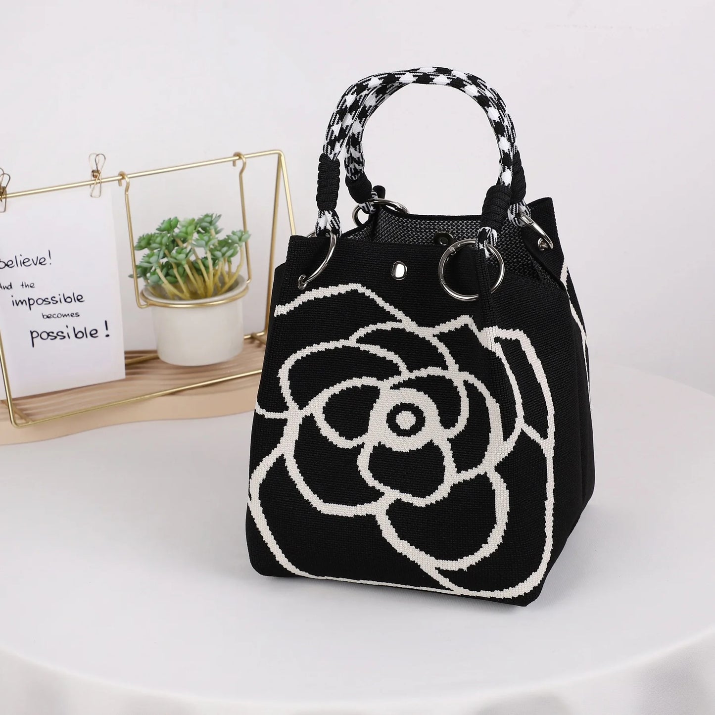 Mini Knitted Bucket Bag – Colorblock Women’s Handbag