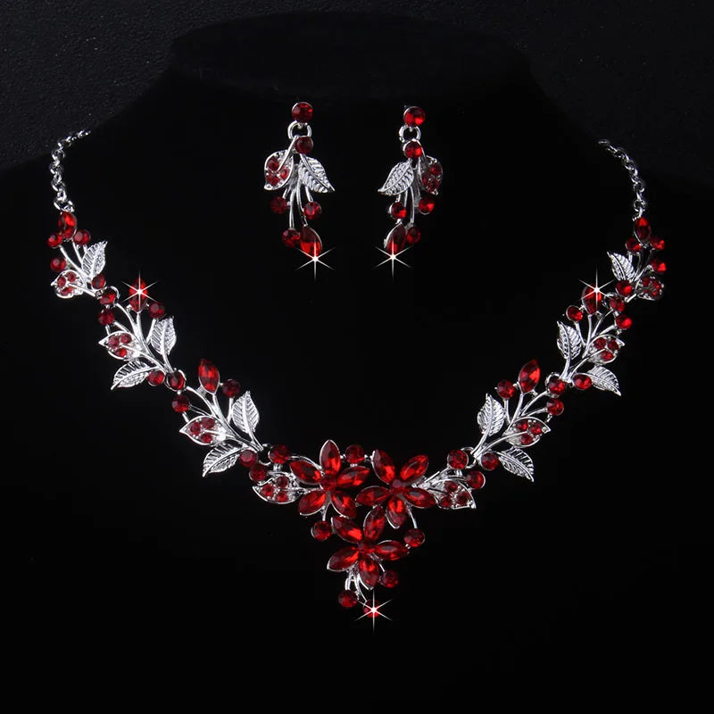 Purple Leaf Flower Wedding Necklace & Earring Set