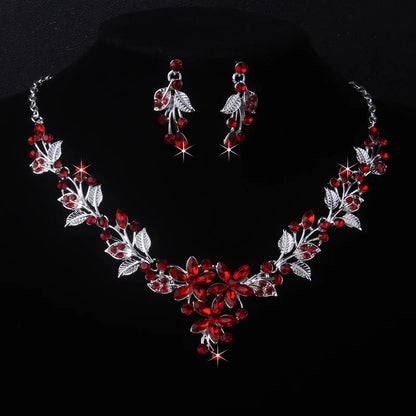 Purple Leaf Flower Wedding Necklace & Earring Set