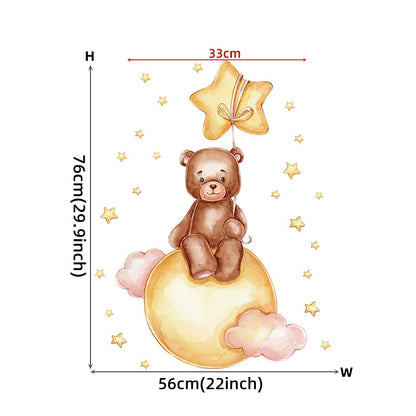 Cartoon Teddy Bear Sleeping on the Moon and Stars Wall Stickers