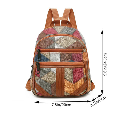 Vintage Patchwork PU Leather Casual Backpack