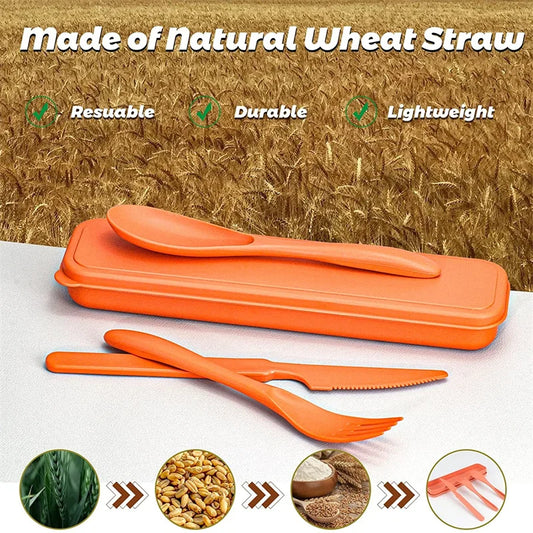 Reusable Wheat Straw Travel Utensils Set with Case