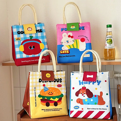 Cute Insulated Canvas Bento Lunch Tote Bag