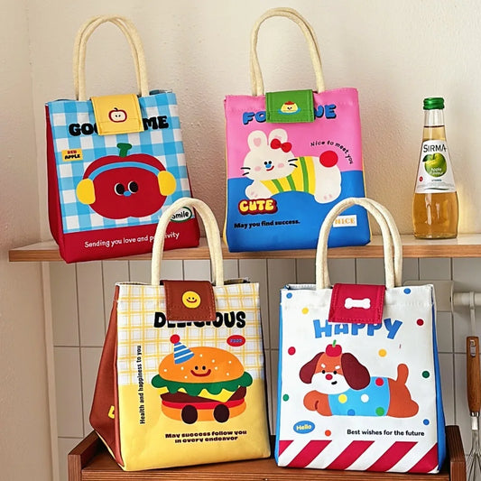 Cute Insulated Canvas Bento Lunch Tote Bag
