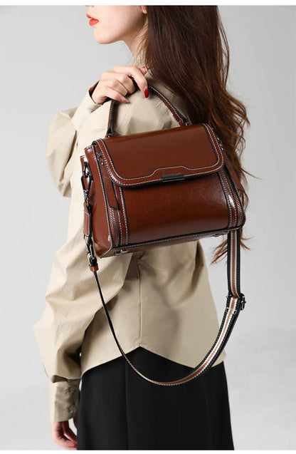 Genuine Cow Leather Top Handle Crossbody Bag