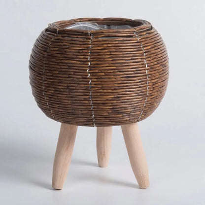 Nordic Rattan Style Plant Pot with Wooden Legs