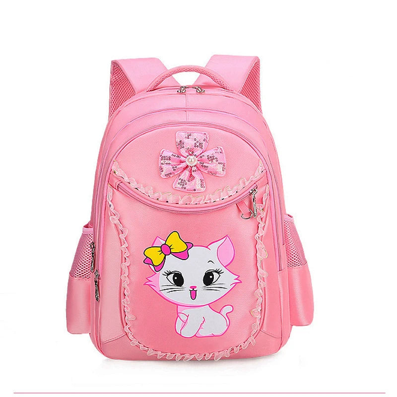 Pink Cat Bowknot Kids School Backpack