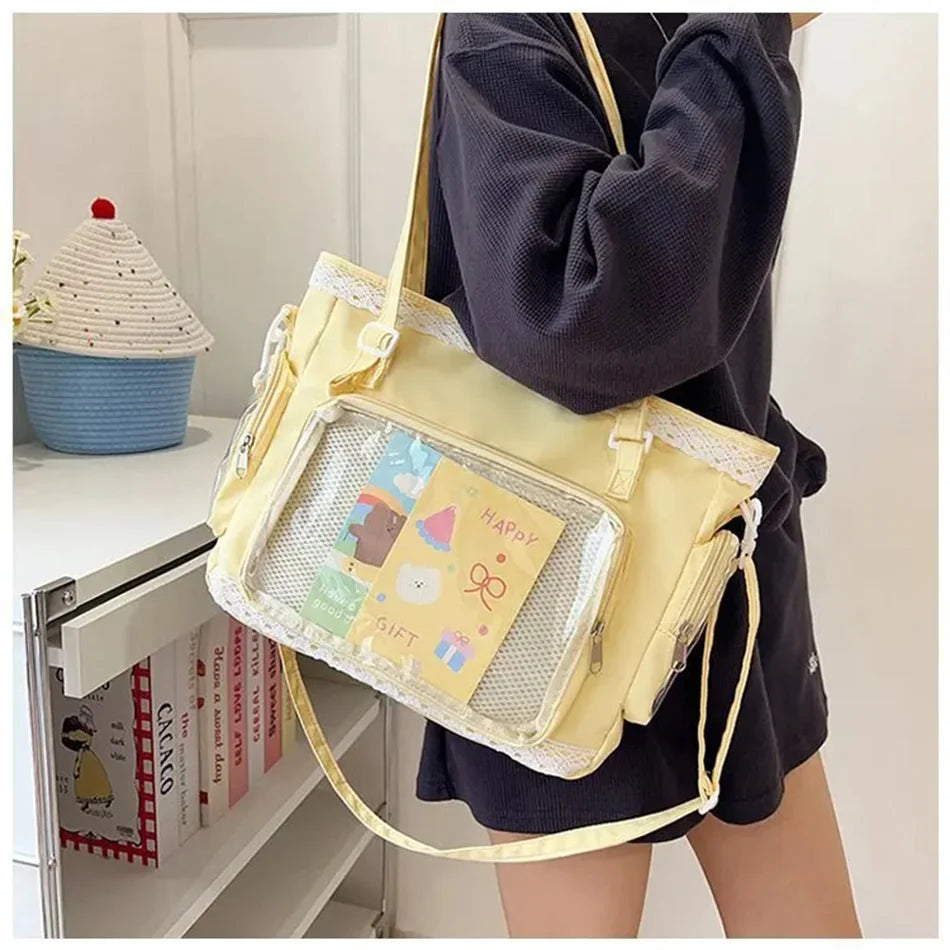 Large Canvas Ita Crossbody Tote Bag