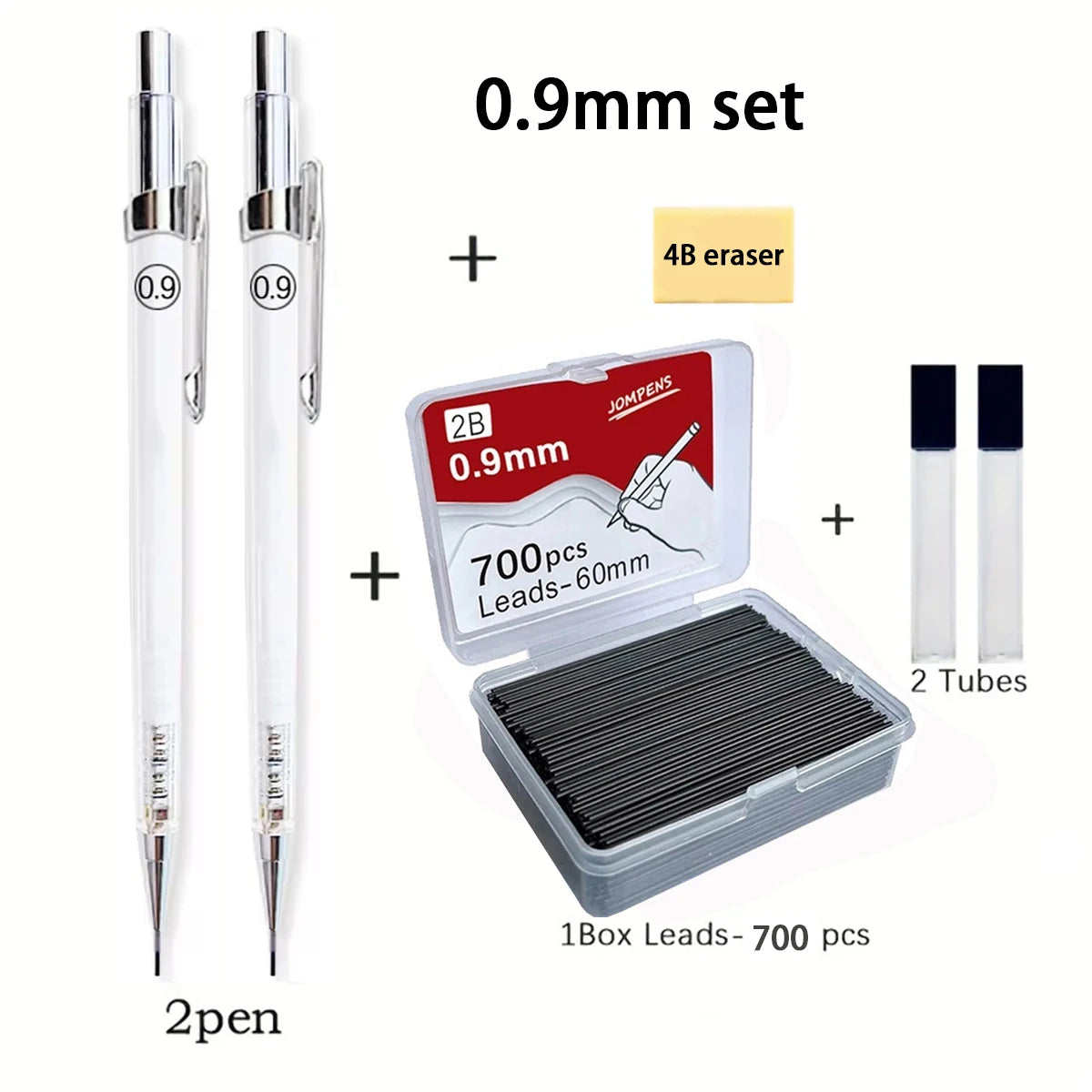 Transparent Mechanical Pencil Set with 2B Lead Refills