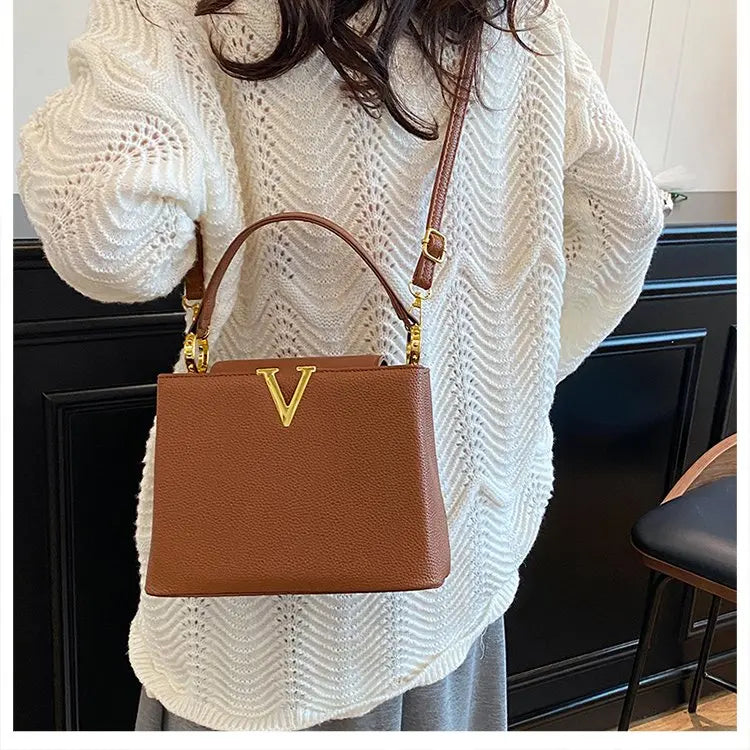 Buckled Leather Shoulder Handbag
