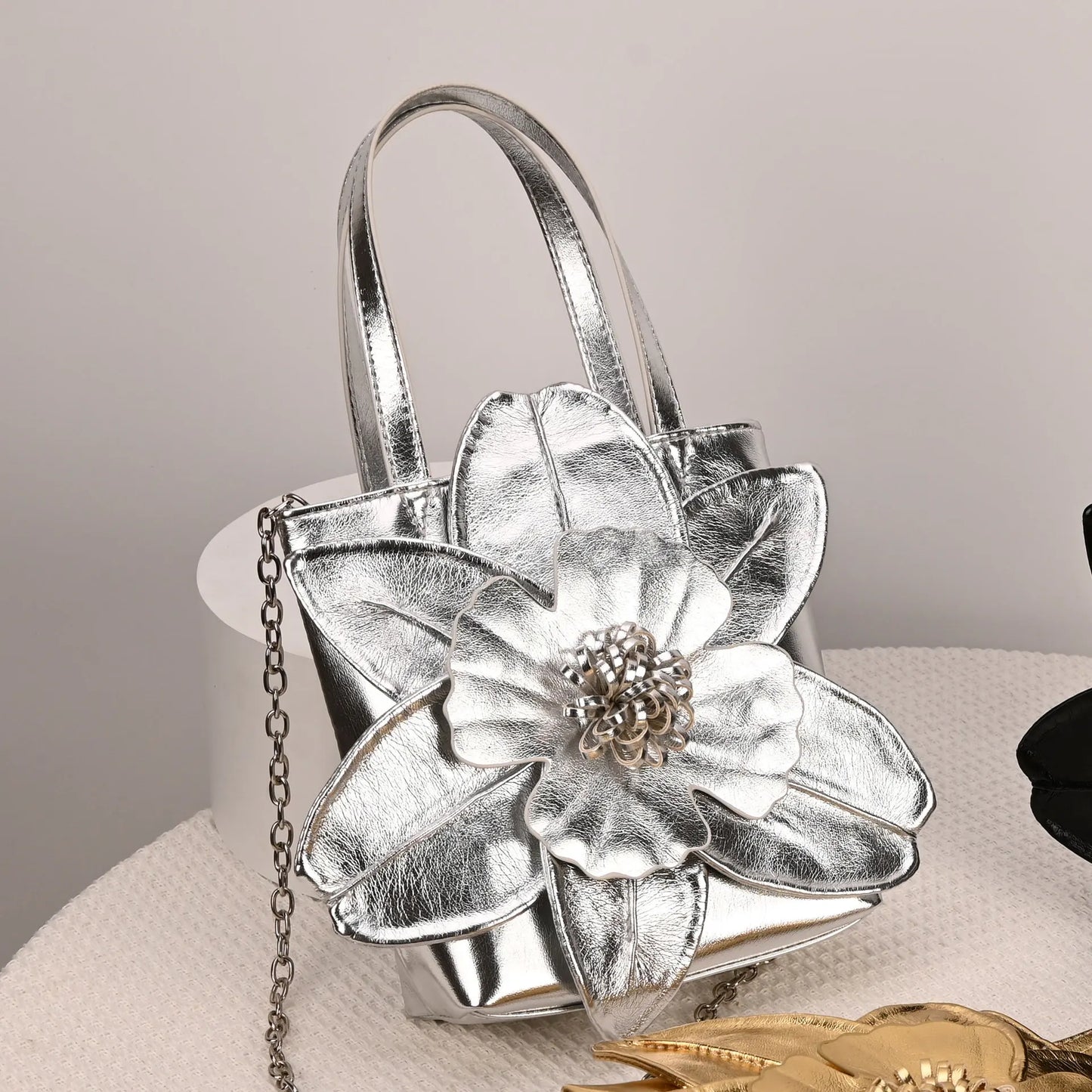 3D Floral PU Leather Bucket Handbag