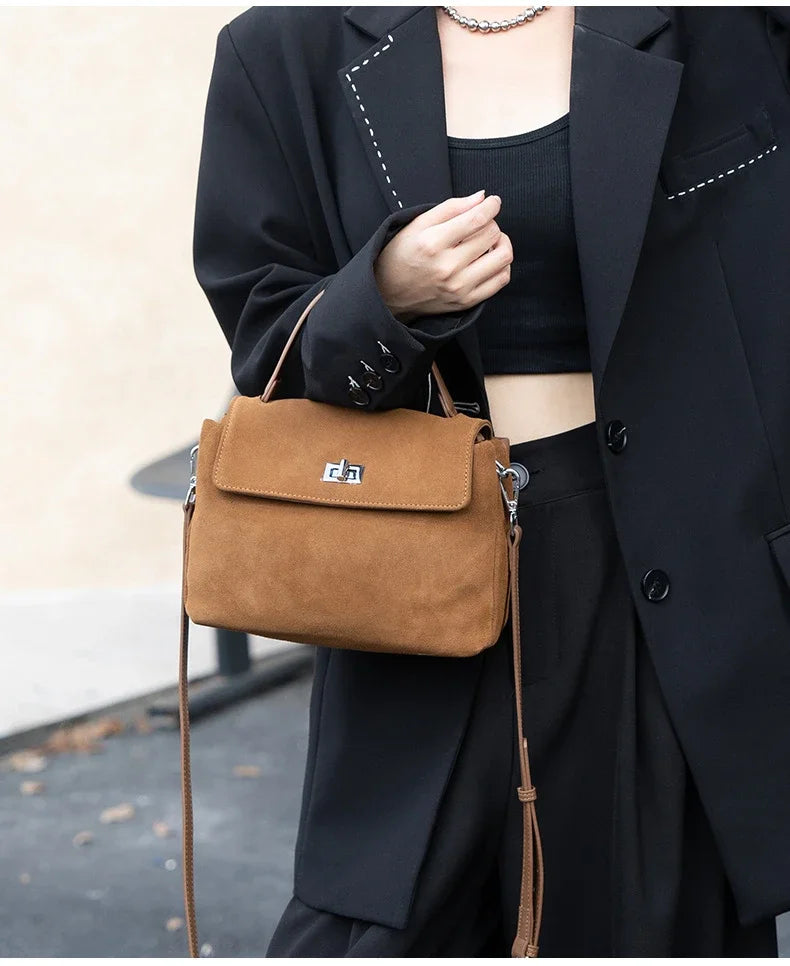 Women’s Suede Leather Flap Shoulder & Crossbody Bag