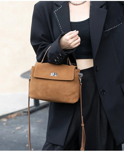 Women’s Suede Leather Flap Shoulder & Crossbody Bag