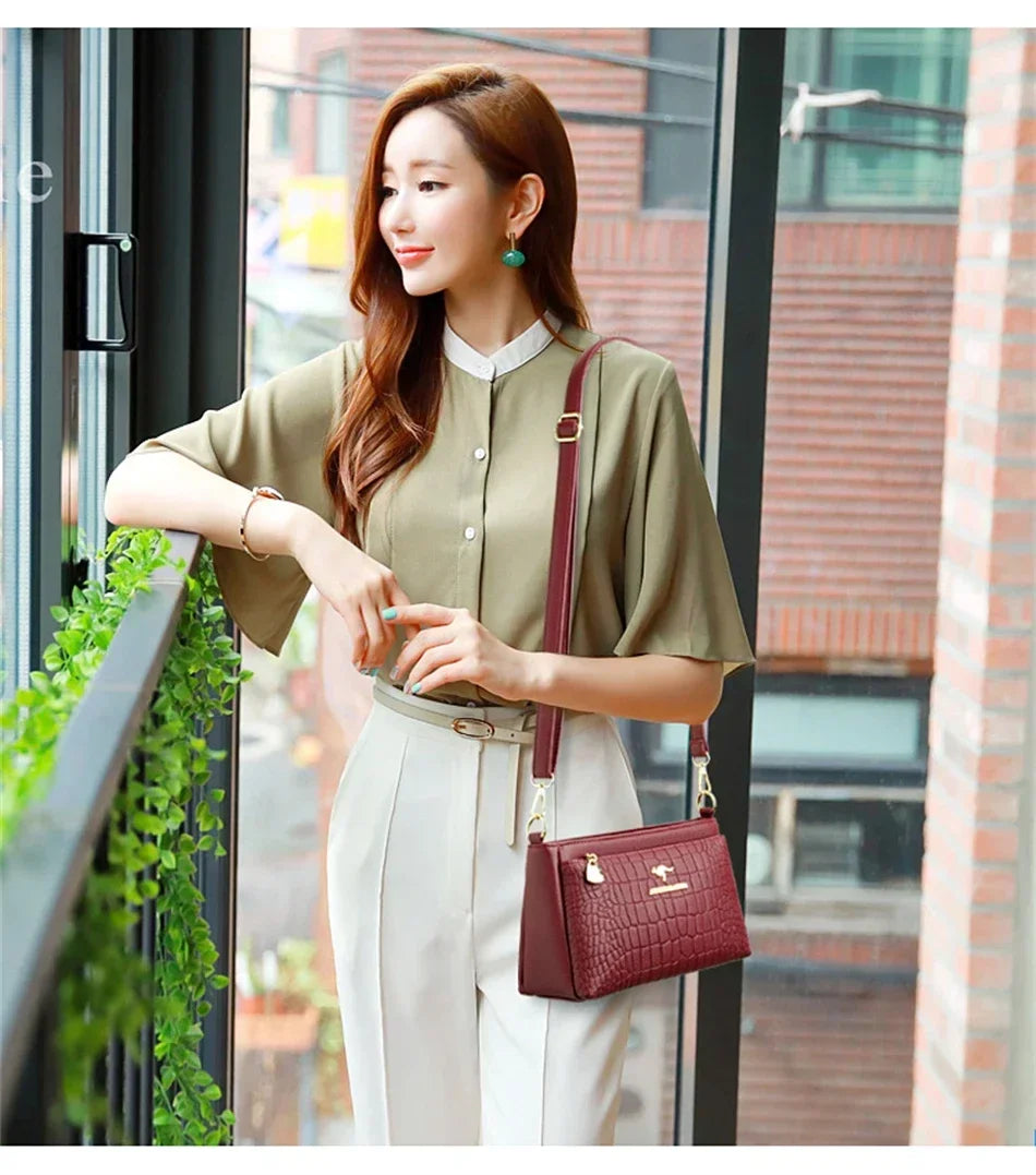 Casual Floral Embossed Leather Crossbody Shoulder Bag