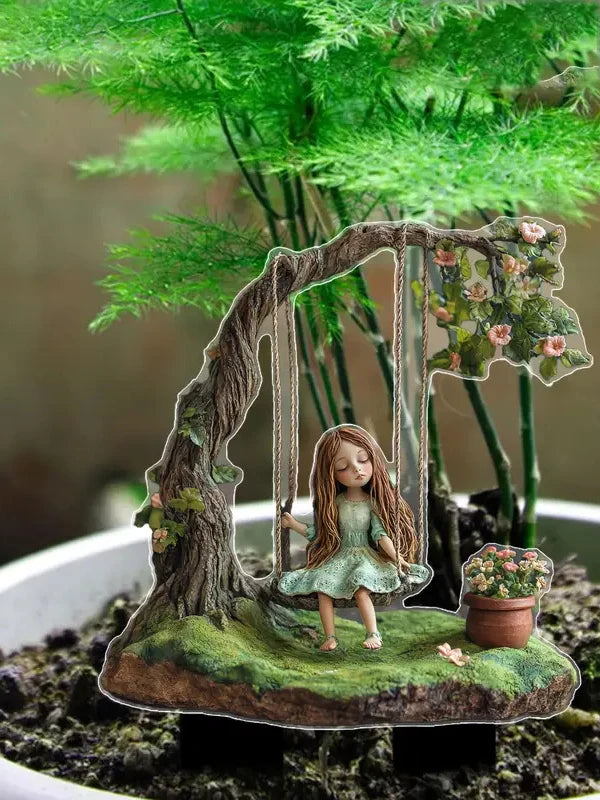 Swing Girl Garden Ornament