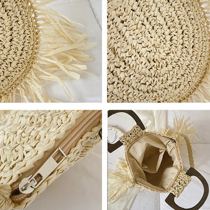 Handwoven Bohemian Straw Shopper Tote Bag