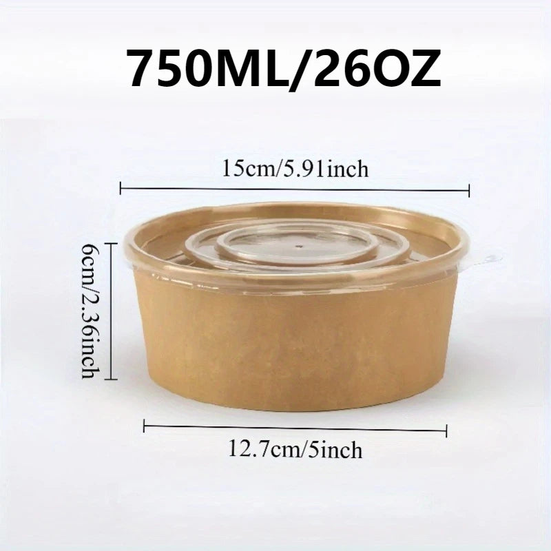 Disposable Kraft Paper Food Bowls with Lids