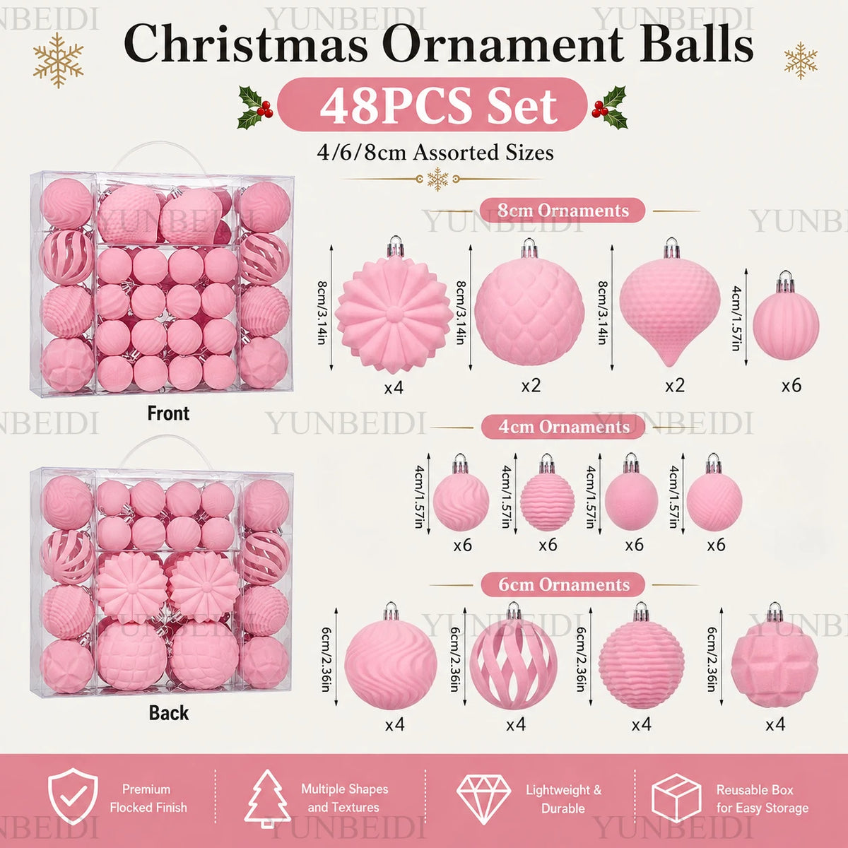 48-Piece Velvet Christmas Bauble Set