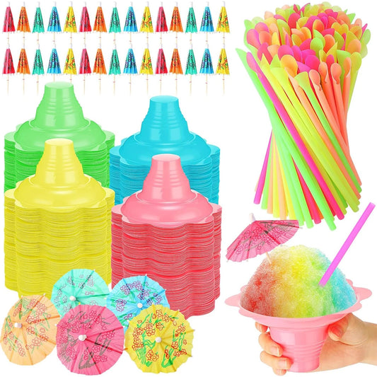 Summer Snow Cone Cups with Spoon Straws & Umbrella Kit