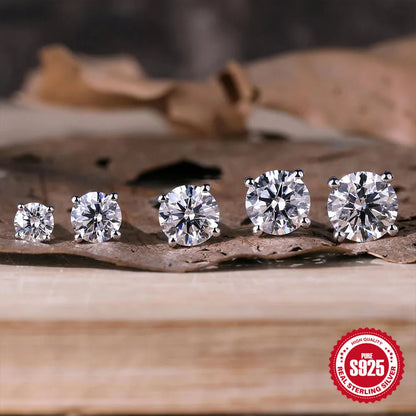925 Sterling Silver Round Moissanite Stud Earring