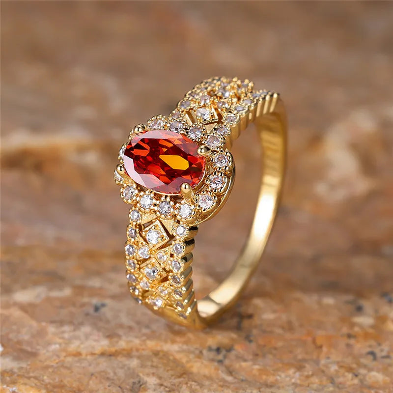 Red Crystal Oval Stone Ring