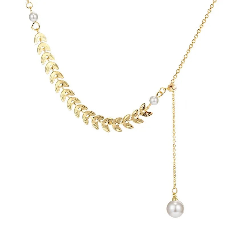 18K AU750 Gold Freshwater Pearl Wheat Ear Necklace