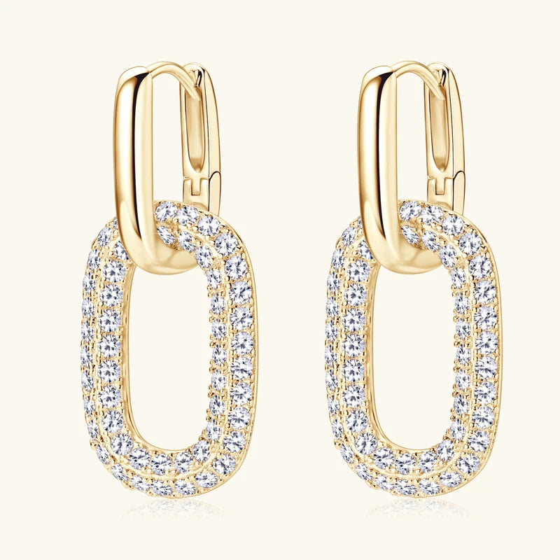 925 Sterling Silver Moissanite Paperclip Drop Earrings