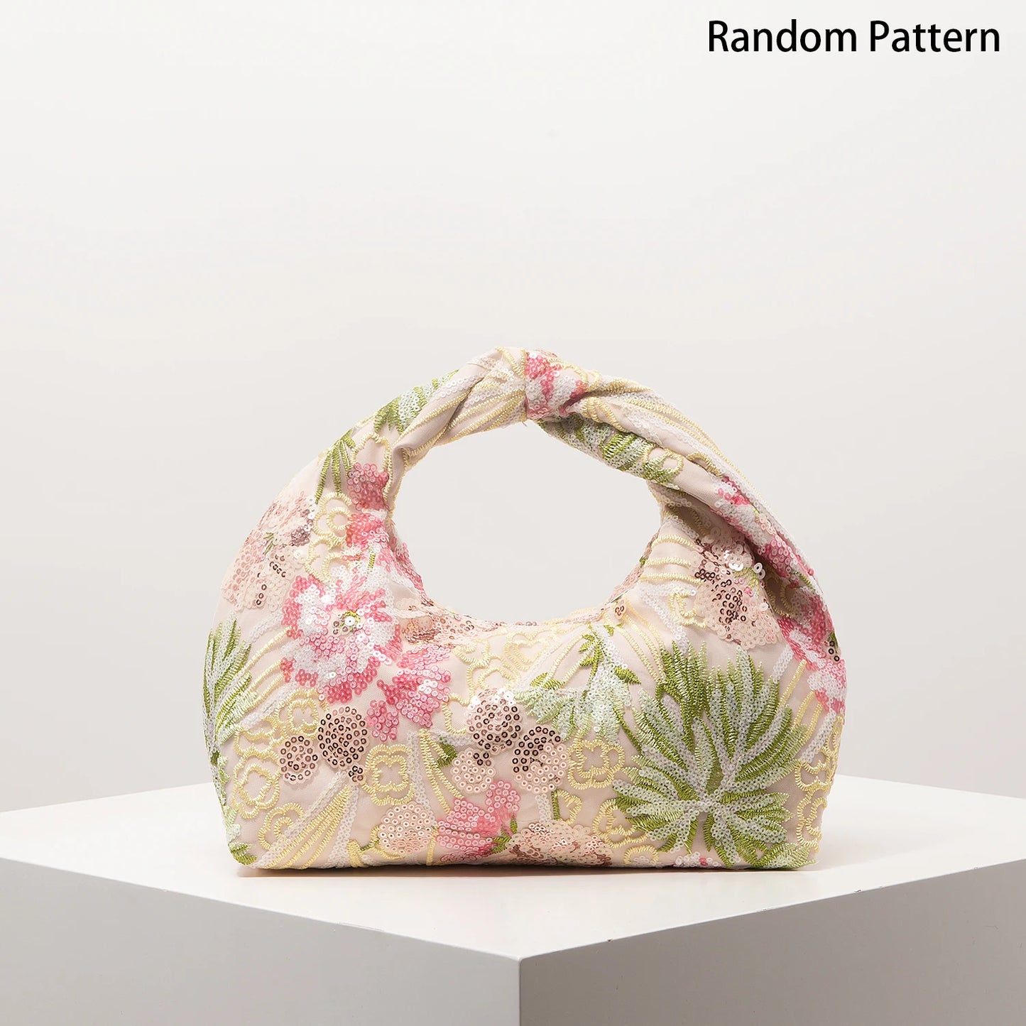 Floral Sequin Half-Moon Evening Bag